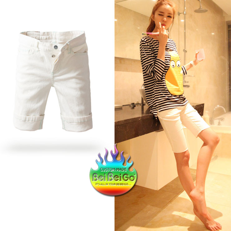 New Arrival 2012 spring and summer new arrival women's summer roll-up hem roll up hem slim denim shorts free shipping wholesale