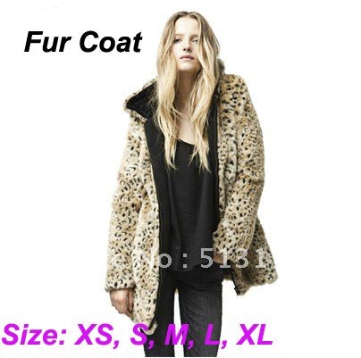 New Arrival 2012 Winter Fashion Leopard Faux Fur Coat Wool Zipper Up Jacket Size: XS-S-M-L-XL WT019 Free shipping by HK Post