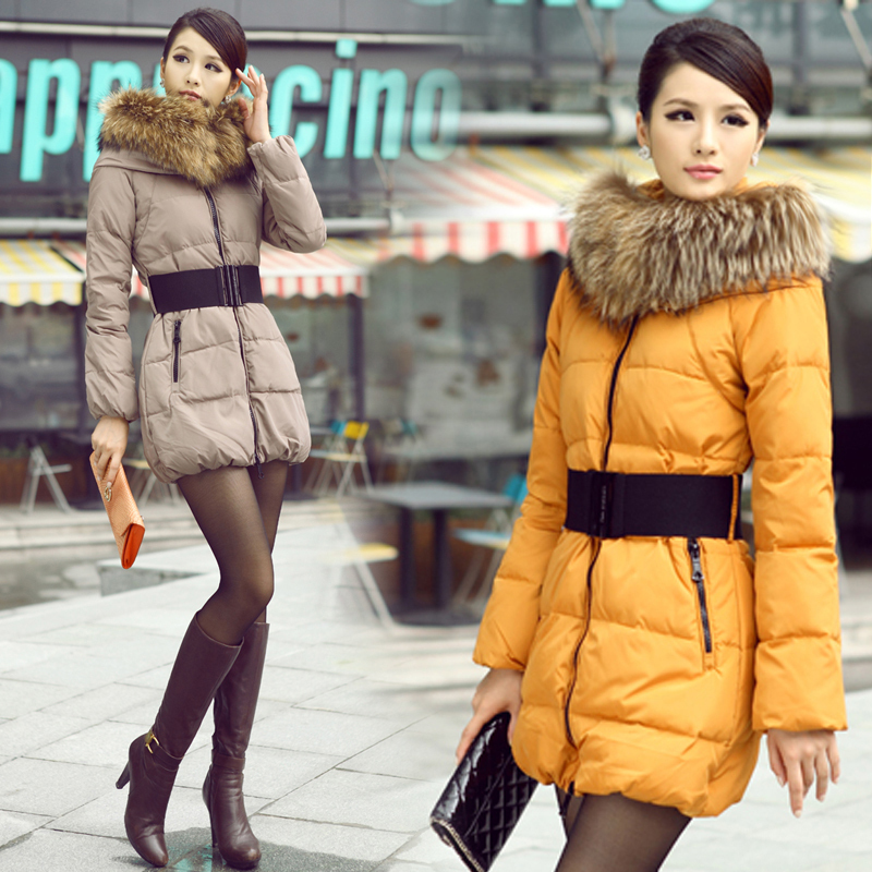 New arrival 2012 winter new arrival outerwear down coat female slim long design yl1302 fur collar