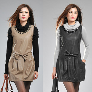 New arrival 2013 autumn and winter PU women's the trend of the autumn and winter one-piece dress leather skirt