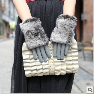 New Arrival 2013 Free Shipping Winter Warm Thickening Genuine Leather Women Gloves 1Pair/lot Fashionable women Mittens