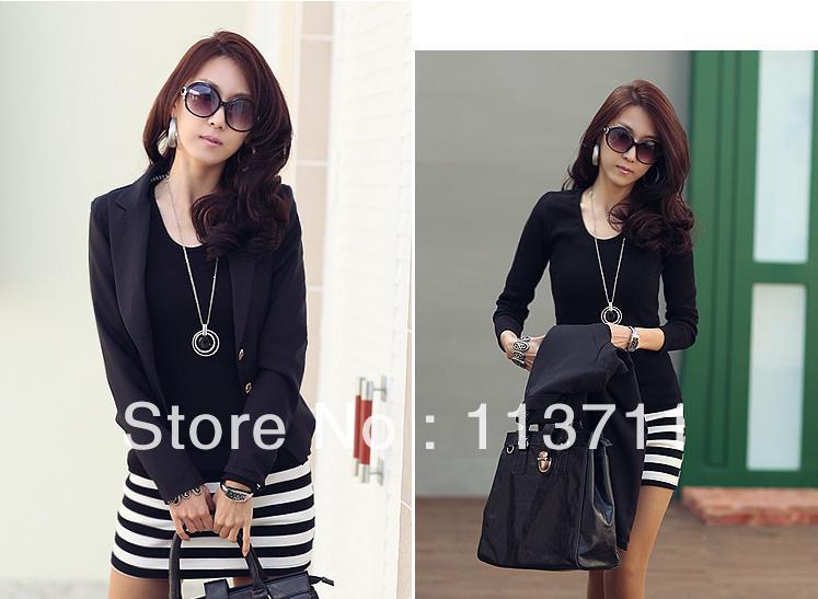 New arrival 2013 Long Sleeve Dresses Women Korean fashion Slim Sexy striped mini OL dress Skirt