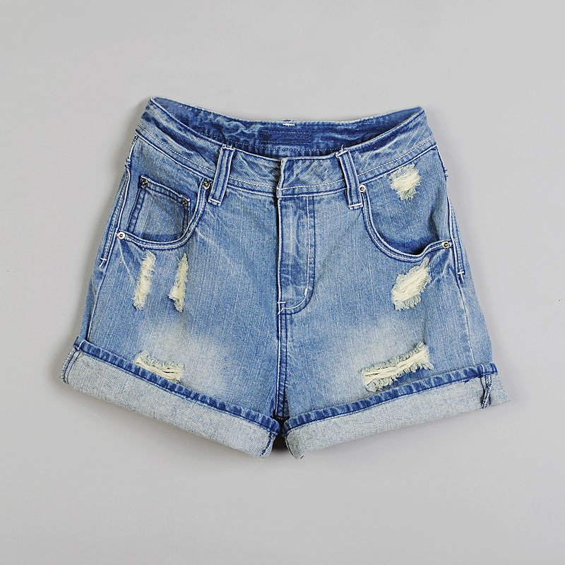 New arrival 2013 loose hole distrressed jeans roll up hem roll-up hem shorts female