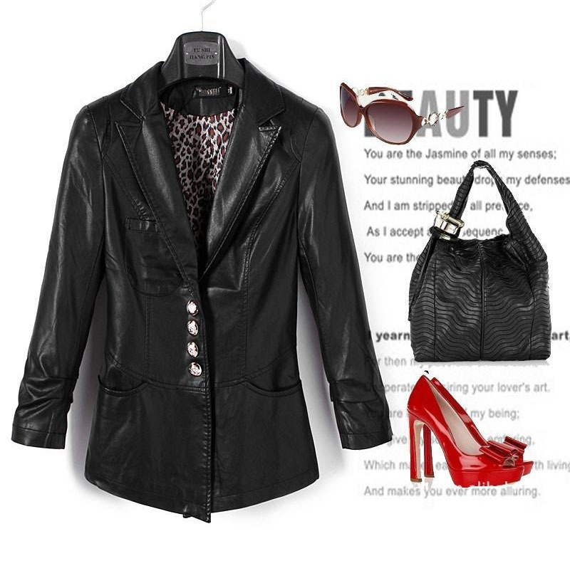 New arrival 2013 slim wrist-length sleeve outerwear PU leather jacket women leather coat clothing female