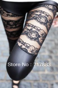 NEW ARRIVAL, 2013 spring and autumn high quality lace faux leather leggings rose stripe women's legging pants,free shipping