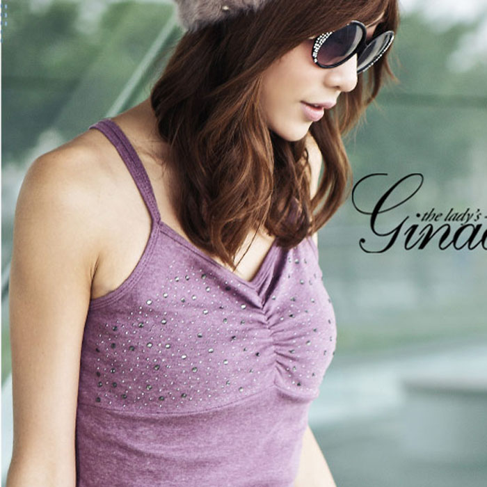 New arrival 2013 spring and summer V-neck rhinestone pasted small vest all-match spaghetti strap