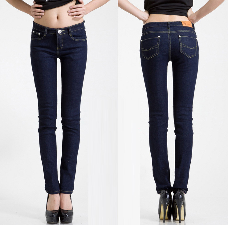 New Arrival 2013 Spring Mid waist Women Straight Jeans  Slim Pencil Skinny Denim Pants