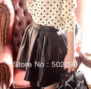 new arrival 2013 spring summer Fashion elegant elastic waist PU puff short skirt leather skirt bust skirt  free shipping