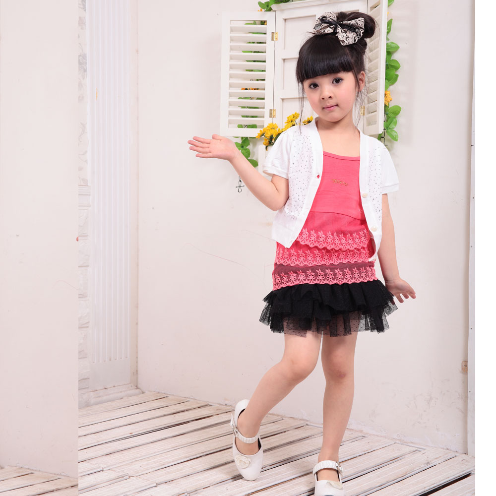 New arrival 2013 summer girls clothing set kaross 2 piece vest 100% children's cotton fashion clothing