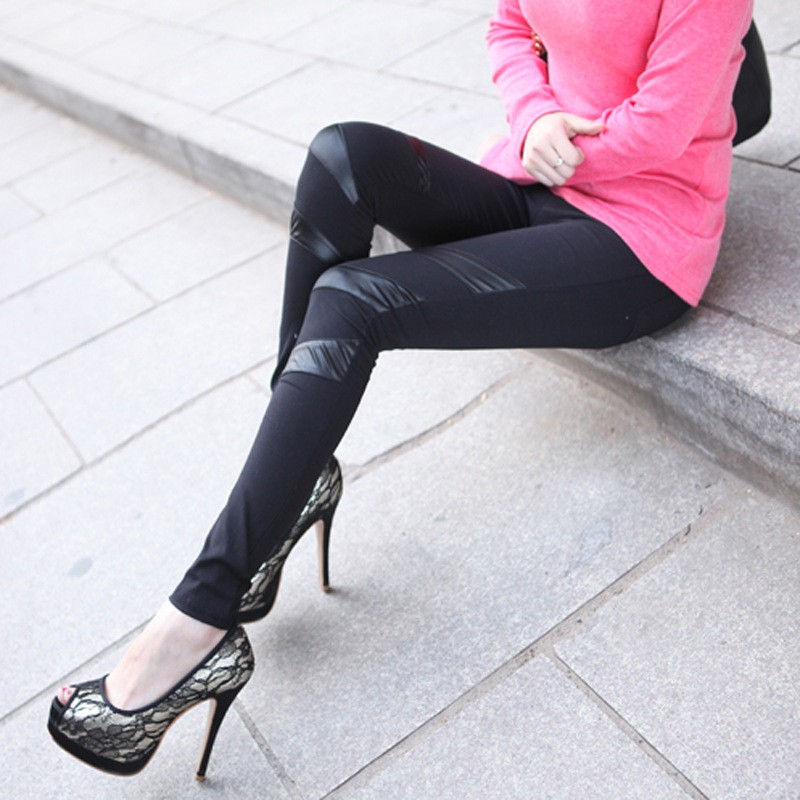 New arrival 2013 symmetrical personality patchwork faux leather skinny legging pants female skinny pants