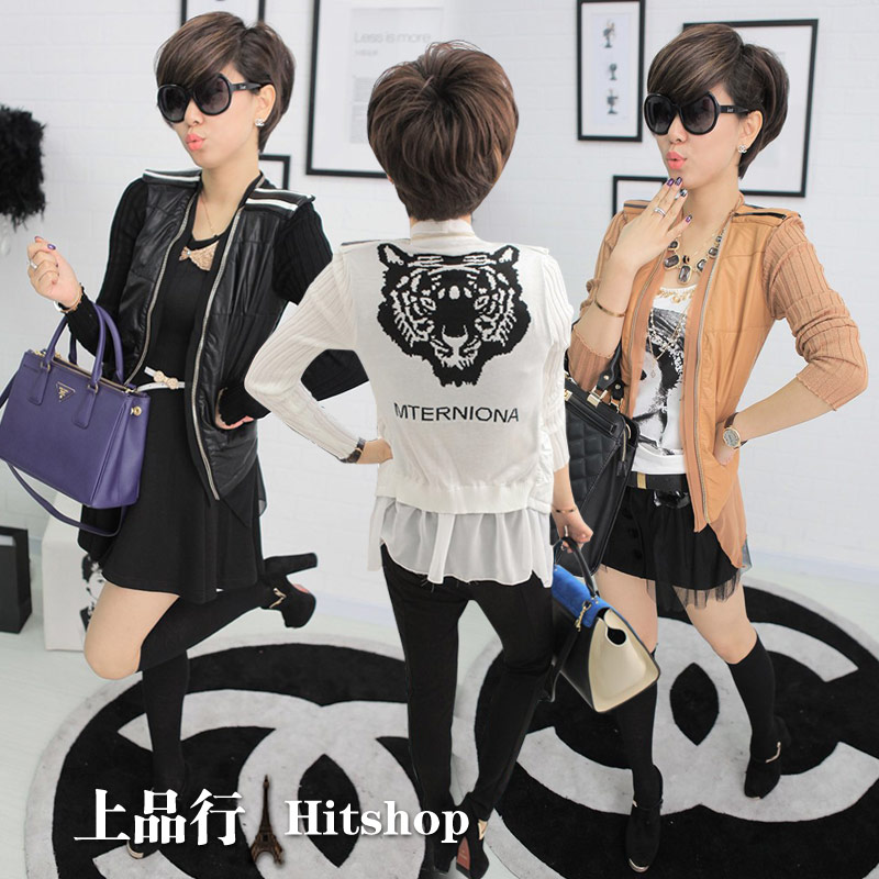 New arrival 2013 tiger pattern sweep chiffon yarn leather clothing outerwear n