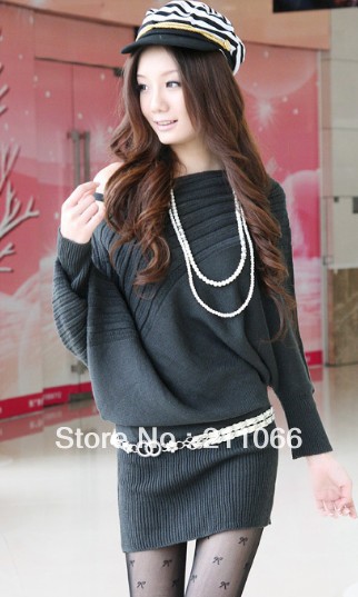 New arrival 2013 women's batwing sleeve dress outerwear loose design long design sweater retail free shpping