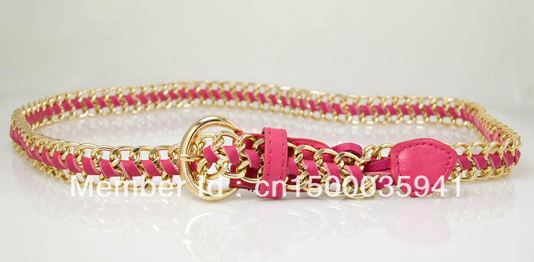 New Arrival 2013 women's cute candy color pu leather thin belt  Metal Chain  belts  Weaving belts