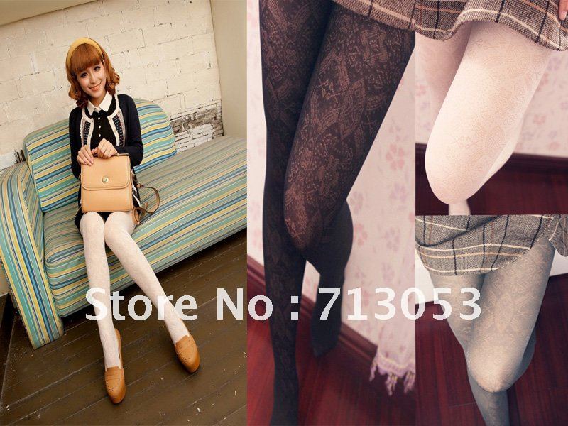 New Arrival! 3pcs Vintage Decorative Pattern Silk Stockings Hollow out Leggings