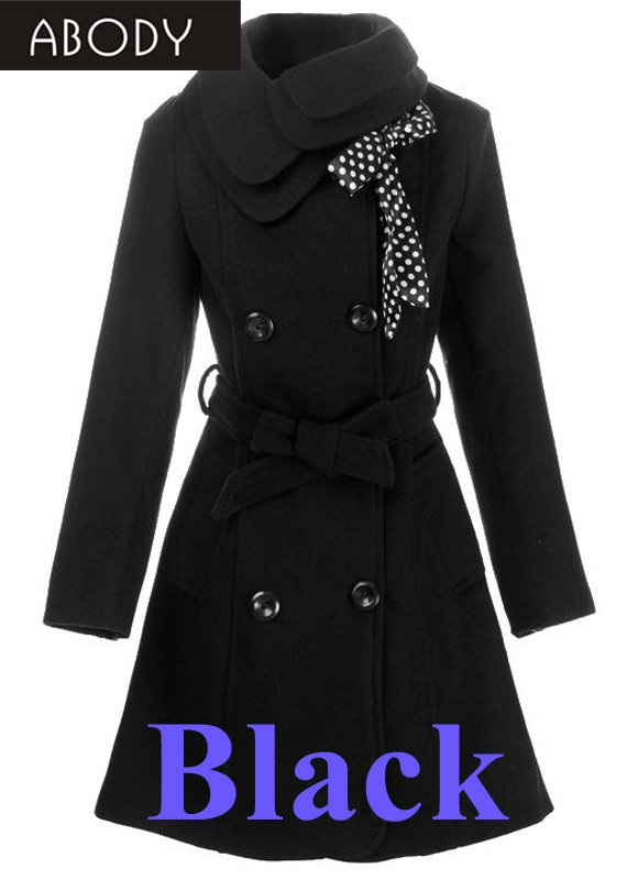 New Arrival !!  ABODY  Fashion Women's Trench Coat Lady Winter Coat Outerwear Double Breasted Black,Free Shipping