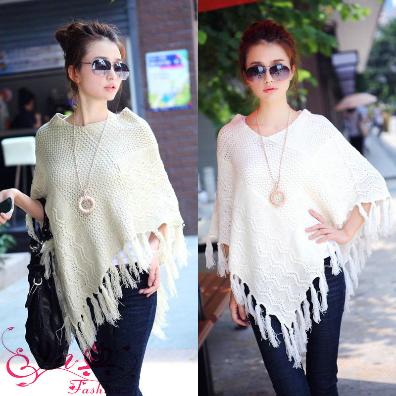 New arrival autumn 2012 tassel cutout cape cloak outerwear sweater plus size loose 532