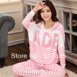 New arrival  autumn and SPRING  sleepwear female 100% cotton long-sleeve plus size with a hood