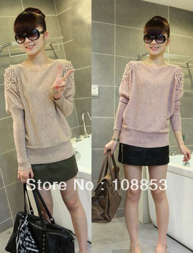 New Arrival Autumn And Spring Women's Beaded Loose Batwing Sleeve Sweater Free Shipping CMO-0020