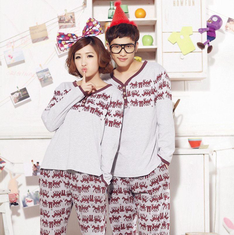 New arrival autumn and winter sleepwear lovers sleepwear lounge for men and women sleepwear long-sleeve set