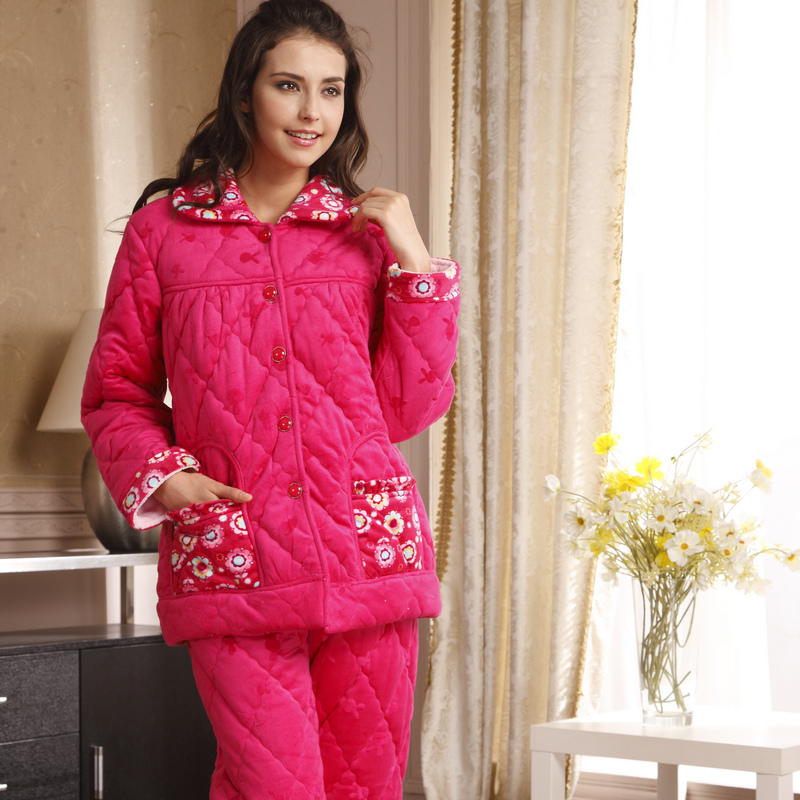 New arrival autumn and winter thickening coral fleece cotton-padded sleepwear lounge set 2642