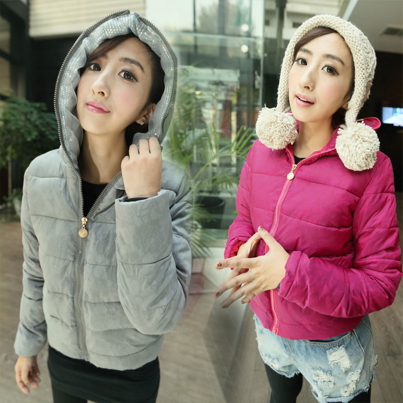 New arrival autumn and winter women fashion hat paillette gauze material print wadded jacket