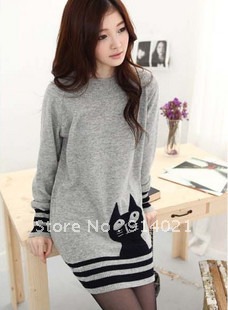 New arrival autumn and winter women  o-neck loose cat sweater,gray color,one-size-fits-all,31-50% wool,cheap