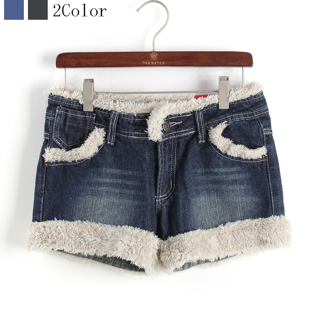 New arrival autumn and winter women's maomao edge plus velvet roll-up hem denim shorts female shorts boot cut jeans