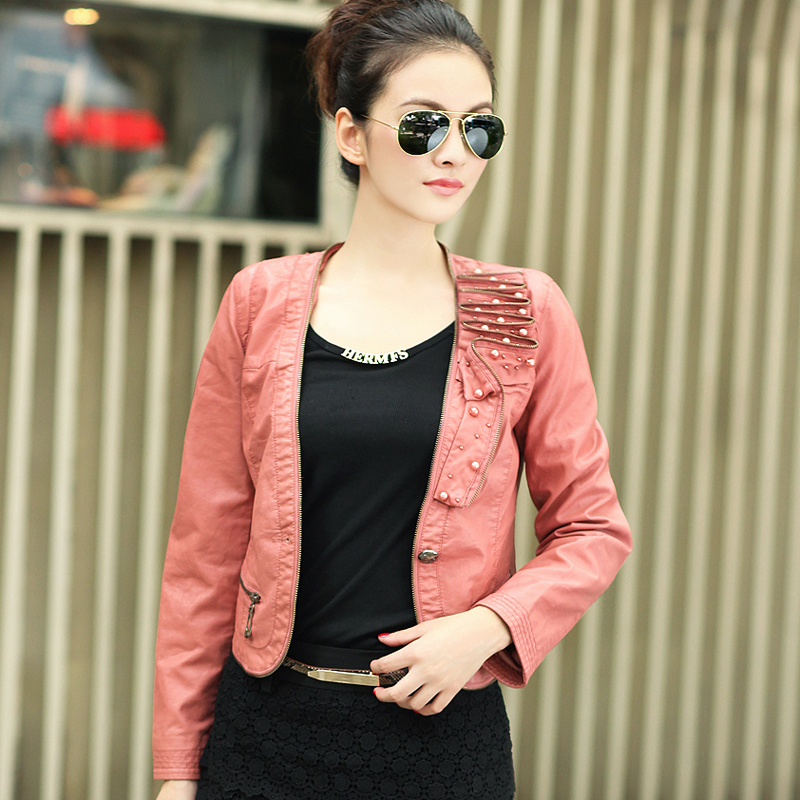 New arrival autumn beading pleated decoration elegant cool one button leather clothing