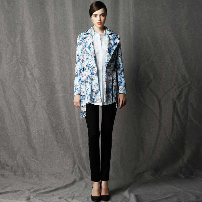 new arrival autumn fashion elegant digital print slim waist outerwear trench