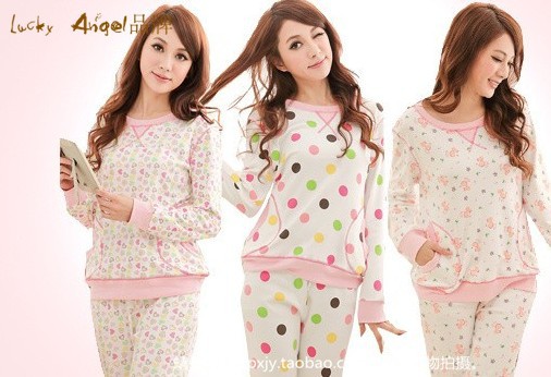 New arrival autumn &spring sweet and cute Women's 100% cotton knitted sleepwear set/home cause wear