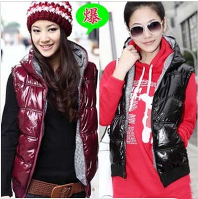 New Arrival Autumn/Winter Vests Women Hooded Two-Sides Wear Cardigan Pockets M to XXL Red/Black/ Purplish-Red Waistcoat Fashion