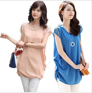 new arrival Blouses Summer 2012 Fat women medium-long  elegant lace chiffon shirt short-sleeve plus size top t-shirt WYL5110