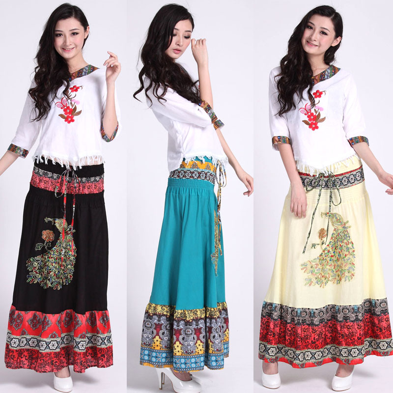 New arrival bohemia c4000 national trend peacock embroidery drawstring fashion shirt long skirt twinset FREE SHIPPING