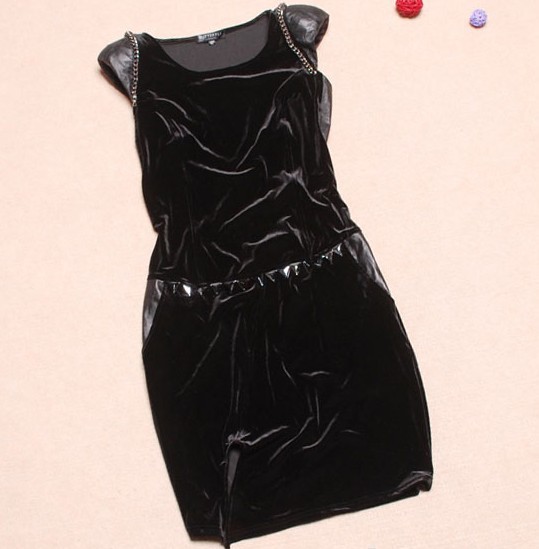 New arrival butterfly genuine leather velvet fashion hot-selling slim one-piece dress 3011