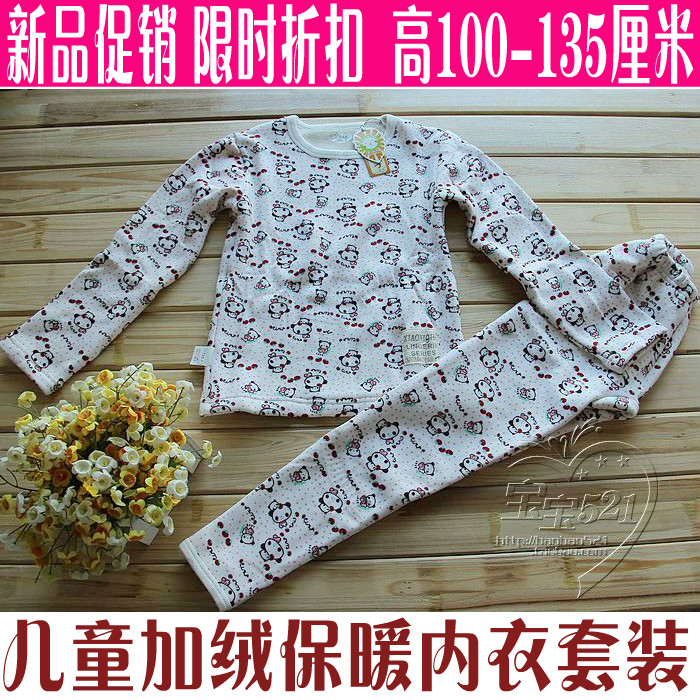 New arrival child underwear plus velvet 100% cotton thickening thermal child set of underwear and underpants boys clothing girls