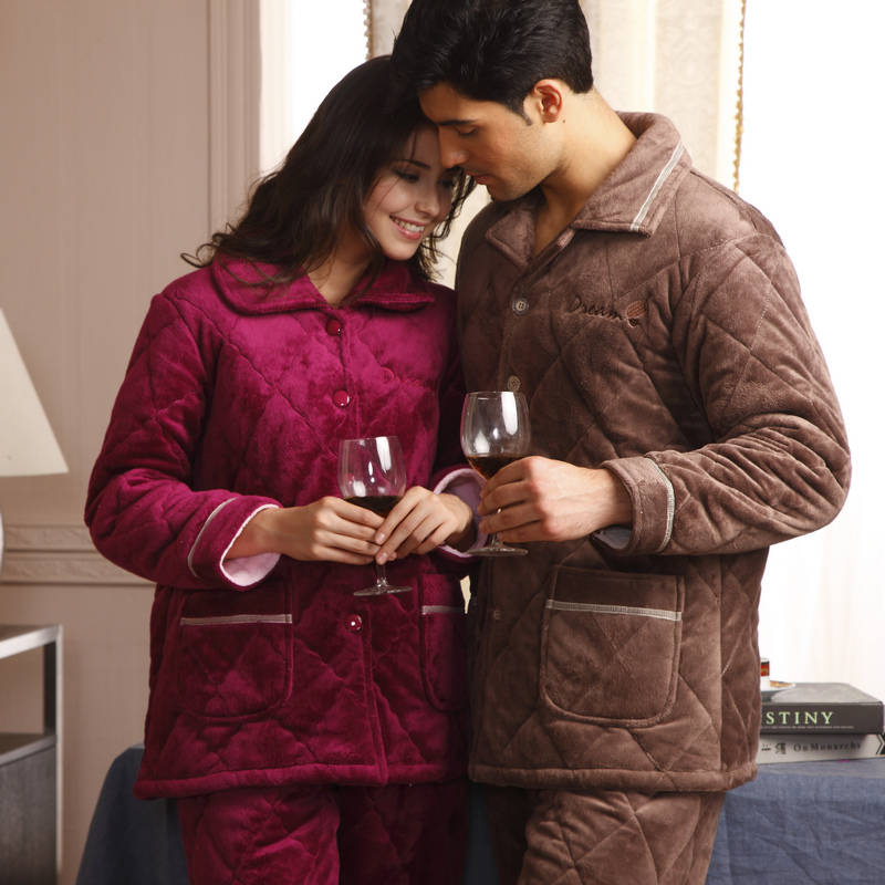 New arrival coral fleece cotton-padded sleepwear autumn and winter cotton-padded jacket thickening lovers set 2647