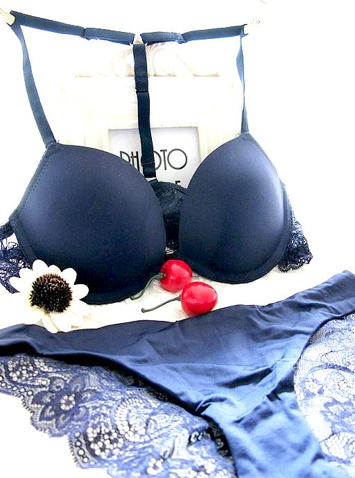 New arrival Dark Blue lace bra set underwear set