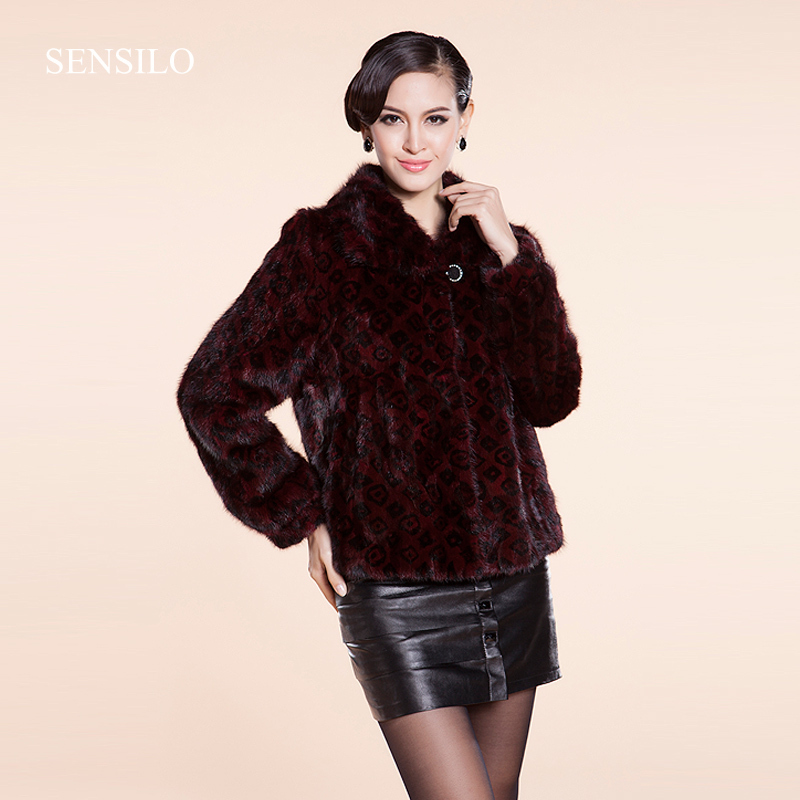 New arrival elegant 2013 wine red color printed women's mink fur coat short design geniune fur overcoat ems free shipping s34700