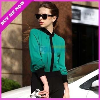 New Arrival Euro Fashion Patchwork Black Collar Long Sleeve Autumn Blouse For Women Free Shipping