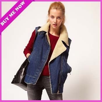 New Arrival! Europen Fashion Berber Fleece Collar Denim Vest Warm Coat For Women, Free Shipping