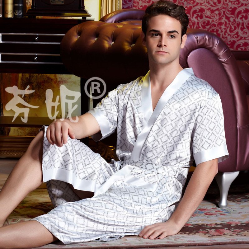 New arrival fanny spring and summer noble elegant smoothens silk short-sleeve male robe sleepwear man lounge robe