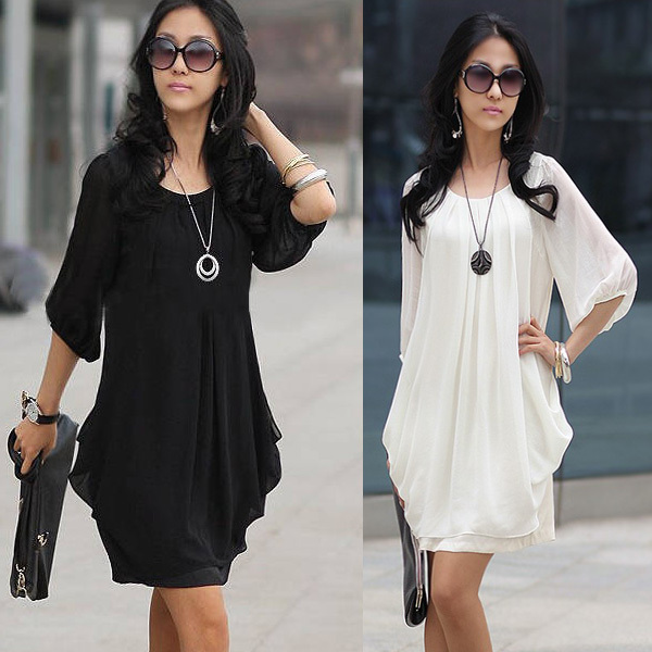 New Arrival Fashion Ladies' Graceful Chiffon Mid Sleeve Casual Mini Dress 2 Color 5 Size # L034423