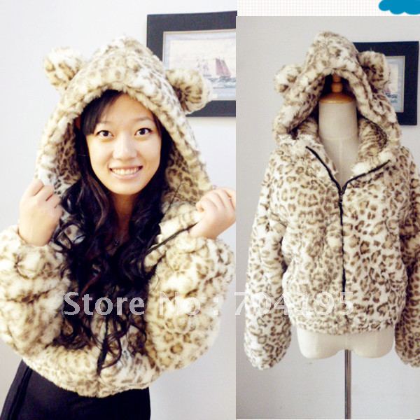 New Arrival  Fashion  Leopard  Fur Coat   Winter outerwear  with a hood zipper  Faux  fur jacket Women's Lovely  Rabbit Overcoat