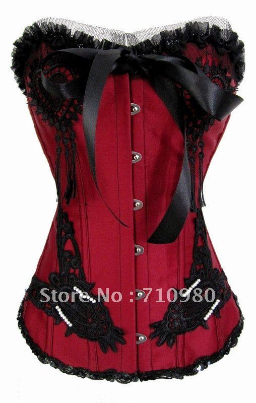 New Arrival Fashion Red Satin Overbust Sexy Corset Lingerie L05006