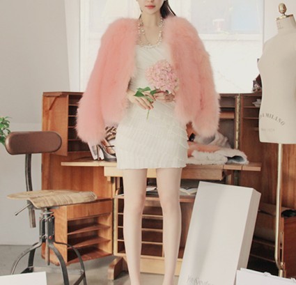 New arrival fashion sweet elegant and luxurious noble pink slim fur coat