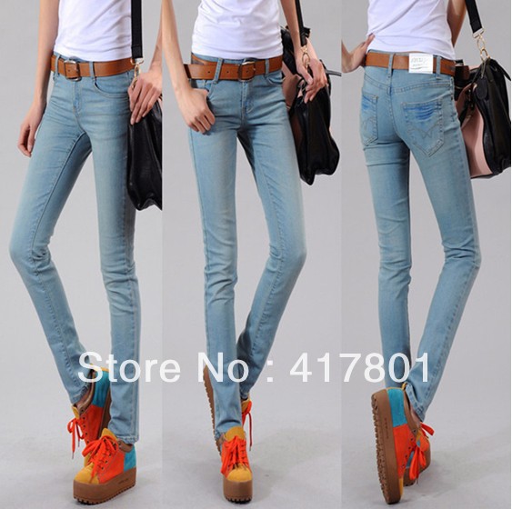 New Arrival fashion Woman's Spring Autumn Sexy Skinny Jeans trousers 26/27/28/29/30/31 size  light blue  Color Free Shipping