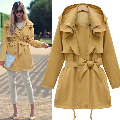 New Arrival Fashion Women Long Trench Coat Hooded Casual Women With Sashes