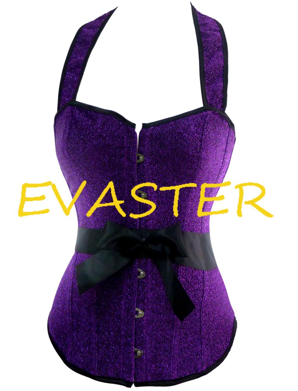 New arrival Fashionable Glitter Burlesque Halter purple sexy corset bustier