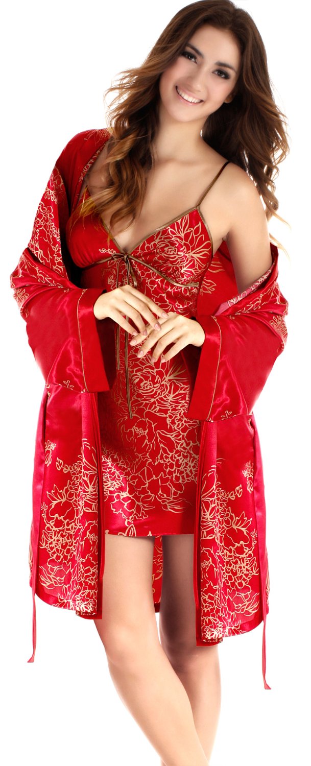 New Arrival faux silk  Sleepwear Women's Red Hot sale Robe Nightgown Free Shipping