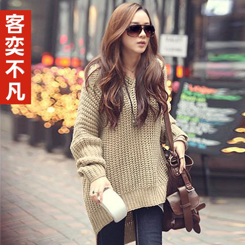 New arrival  free shipping autumn&winter fashion solid color sweep irregular loose sweater large sweater dress female outerwear